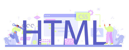 HTML typographic header. HyperText Markup, website development language.