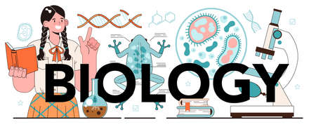 Biology typographic header. Students exploring nature and living organismのイラスト素材