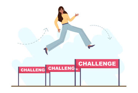 Challenge concept. Business character overcoming obstacles and hurdlesのイラスト素材