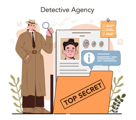 Professional detective concept. Agent investigating a crime placeのイラスト素材