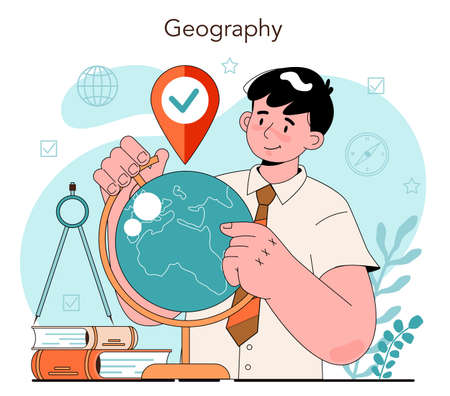 Geography class concept. Students learning the lands and inhabitantsのイラスト素材