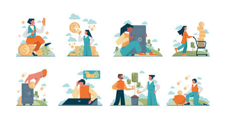 Money protection concept, savings keeping set. Idea of economyのイラスト素材