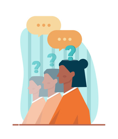 Question concept. Confused character in doubt with big questionのイラスト素材