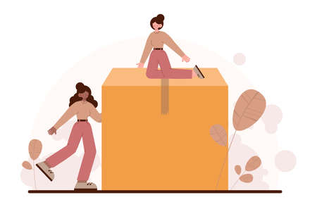 Opening concept. Character open something new. Path to the futureのイラスト素材