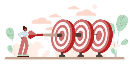 Target concept. Ambitious characters aiming in target and shootingのイラスト素材