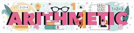 Arithmetics typographic header. Students studying mathematics, algebraのイラスト素材
