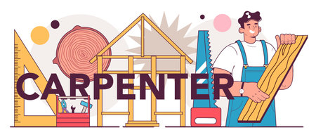 Carpenter typographic header. Wooden furniture maker or designer.のイラスト素材