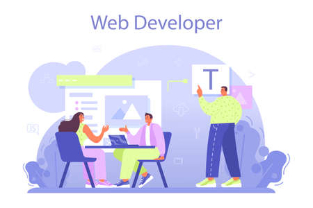 Website development. HTML coding process. Digital specialist creatingのイラスト素材