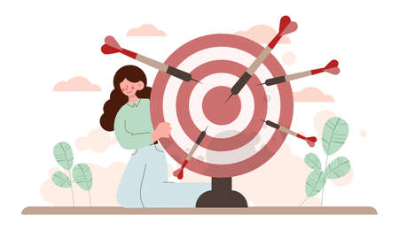 Target concept. Ambitious characters aiming in target and shootingのイラスト素材