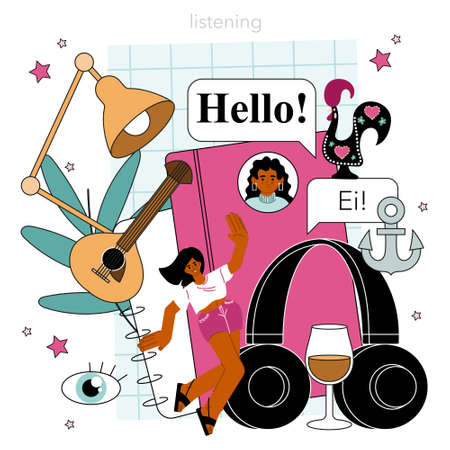 Portuguese language. Language school Portuguese listening, readingのイラスト素材