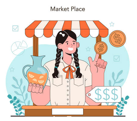 Economy school subject concept. Student studying global economicsのイラスト素材