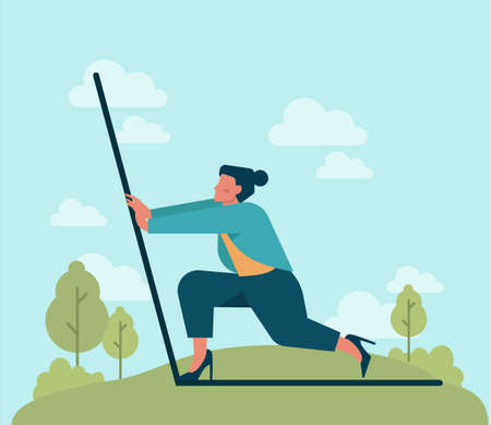 Out of the box concept. Breakthrough barrier or problem with creativityのイラスト素材