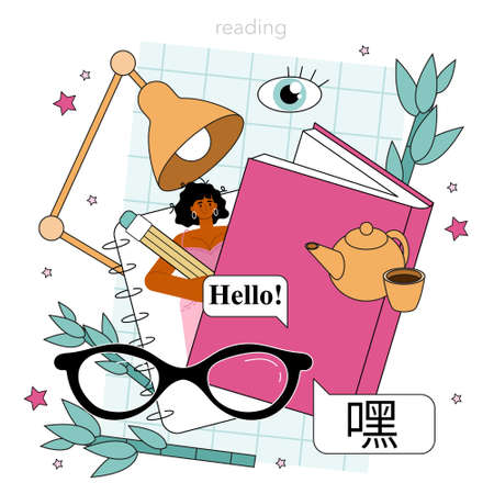 Chinese language learning. Language school chinese listening,のイラスト素材