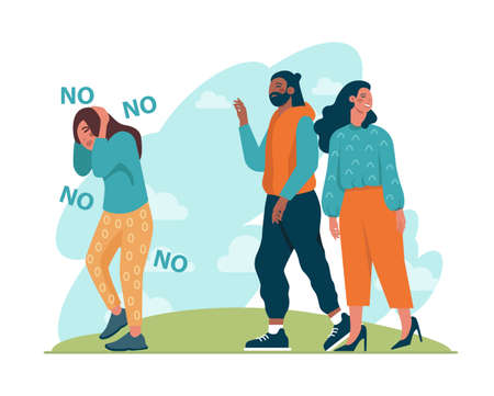 Personal space concept. Characters setting, protecting and violatingのイラスト素材