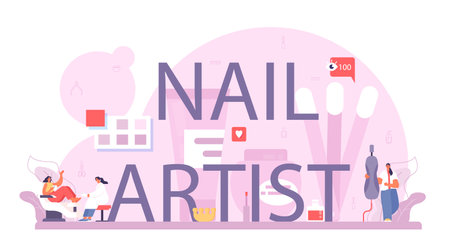 Nail artist typographic header. Beauty salon worker. Nail treatmentのイラスト素材