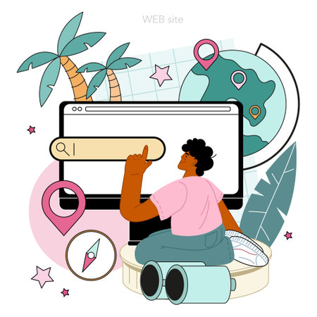 Geography class online service or platform. Students learningのイラスト素材