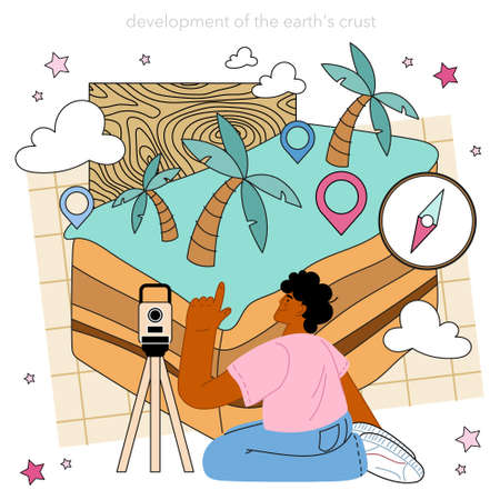 Geophysicist concept set. Scientist study structure, evolutionのイラスト素材