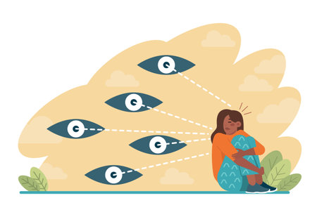 Paranoia concept set. Humans irrational inner fears and panic. Mental disorderのイラスト素材