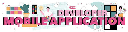 Mobile application developer typographic header. Smartphone app