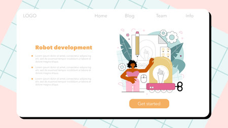 Cyber engineering web banner or landing page. Robotics constructingのイラスト素材