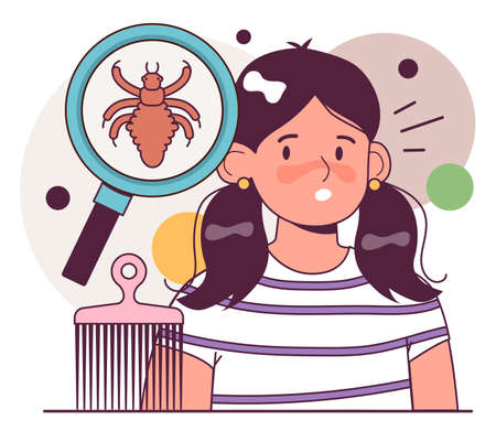 Pediculosis concept. Child with parasites, lice invasion. Hair louseのイラスト素材