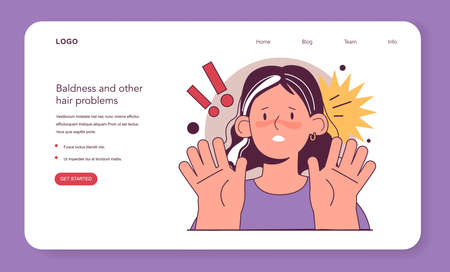 Premature graying of hair web banner or landing page. Anxious womanのイラスト素材