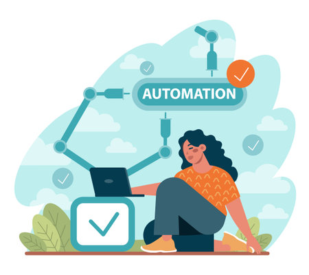 Automation concept. Automated systems or AI working for manufacturingのイラスト素材