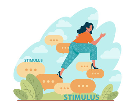 Stimulus concept. Character motivation boost, moving forwardのイラスト素材
