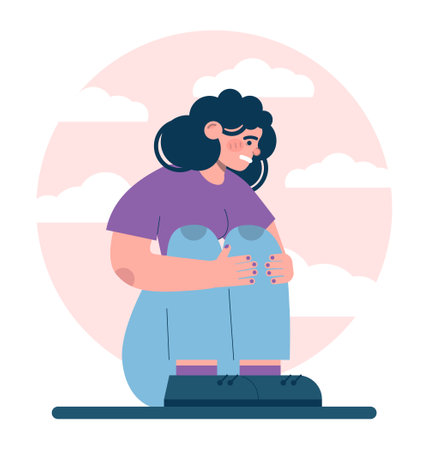 Loneliness concept. Unhappy person left alone. Character sufferingのイラスト素材