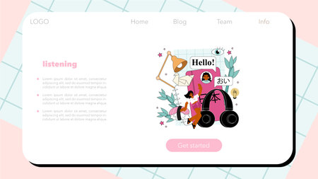 Japanese language web banner or landing page. Japanese schoolのイラスト素材
