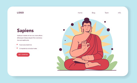 Gautama Buddha web banner or landing page. Founder of Buddhismのイラスト素材