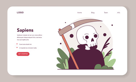 Plague epidemic web banner or landing page. Death with a scythe.のイラスト素材
