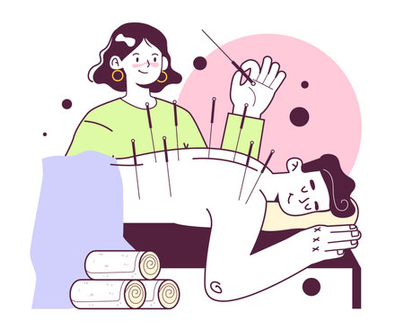 Acupuncture concept. Needle therapy, asian alternative medicine.のイラスト素材