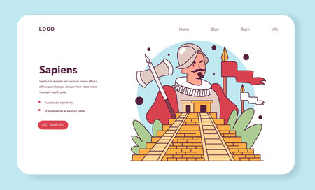 Spanish conquest of the Aztec web banner or landing page. Spanishのイラスト素材