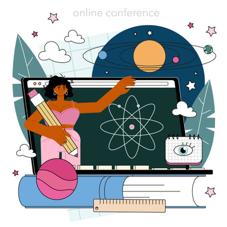 Astrophysicist online service or platform. Scientist studyingのイラスト素材