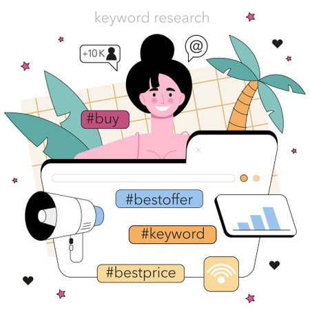 SEO specialist concept. Idea of search engine optimization for websiteのイラスト素材