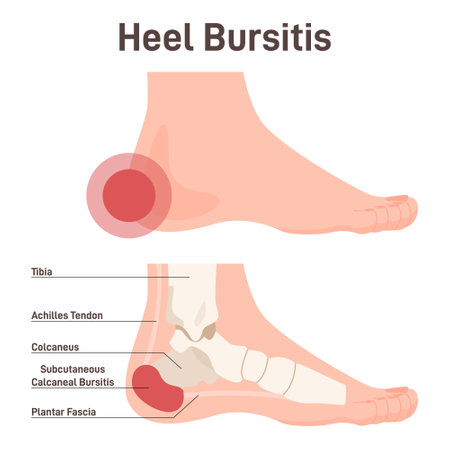 Types of bursitis. Shoulder, hip, heel, knee and elbow joints inflammation.のイラスト素材