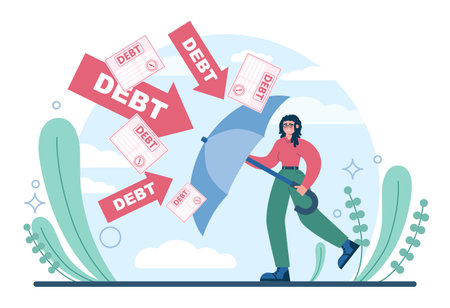 Debt concept. Character with a loan liability. Problem with financeのイラスト素材