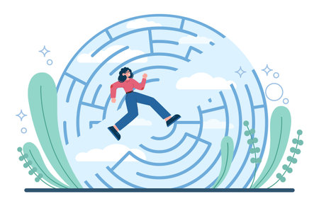 Labyrinth concept. Difficult decision-making idea. Character breaksのイラスト素材