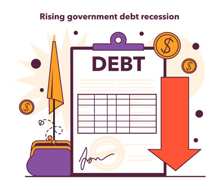 Rising government debt recession. Economic slow down or stagnationのイラスト素材