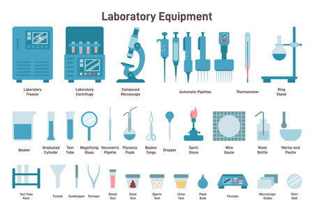 Medical laboratory set. Electronic equipment and chemical flasksのイラスト素材