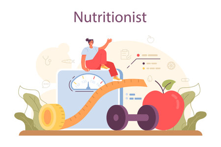 Nutritionist concept. Nutrition therapy with healthy food and physicalのイラスト素材