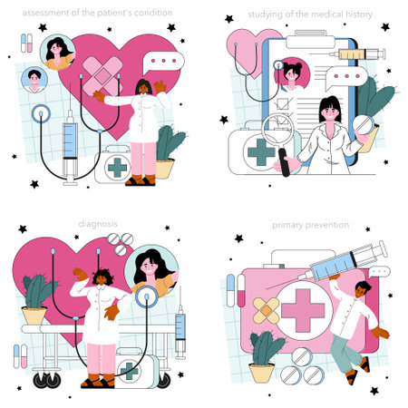 Therapist concept set. Healthcare and prevention, modern diseaseのイラスト素材