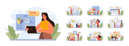 Business plan concept set. Idea of business strategy. Setting a goalのイラスト素材