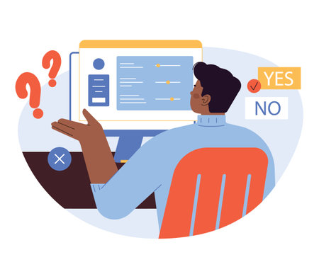 Opinion poll concept. Phone call and online survey. Assessmentのイラスト素材