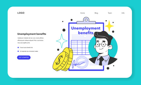 Unemployment benefits web banner or landing page. Government financialのイラスト素材