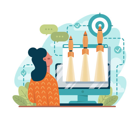Rocket launch concept. Business start up or succesful project progressのイラスト素材