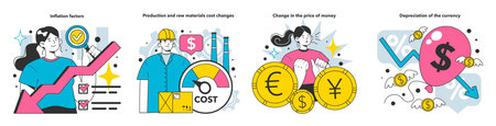 Financial inflation factors set. Drivers of inflation as a general increaseのイラスト素材