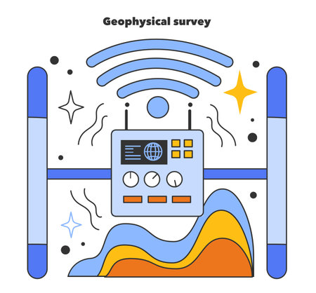 Geophysical survey for gas fields development. Natural resource explorationのイラスト素材