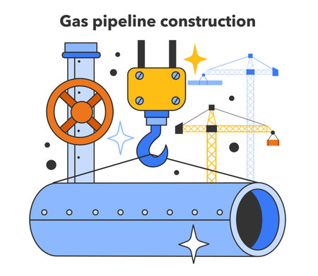 Gas pipeline construction. Natural gas transportation system. Natural resourceのイラスト素材